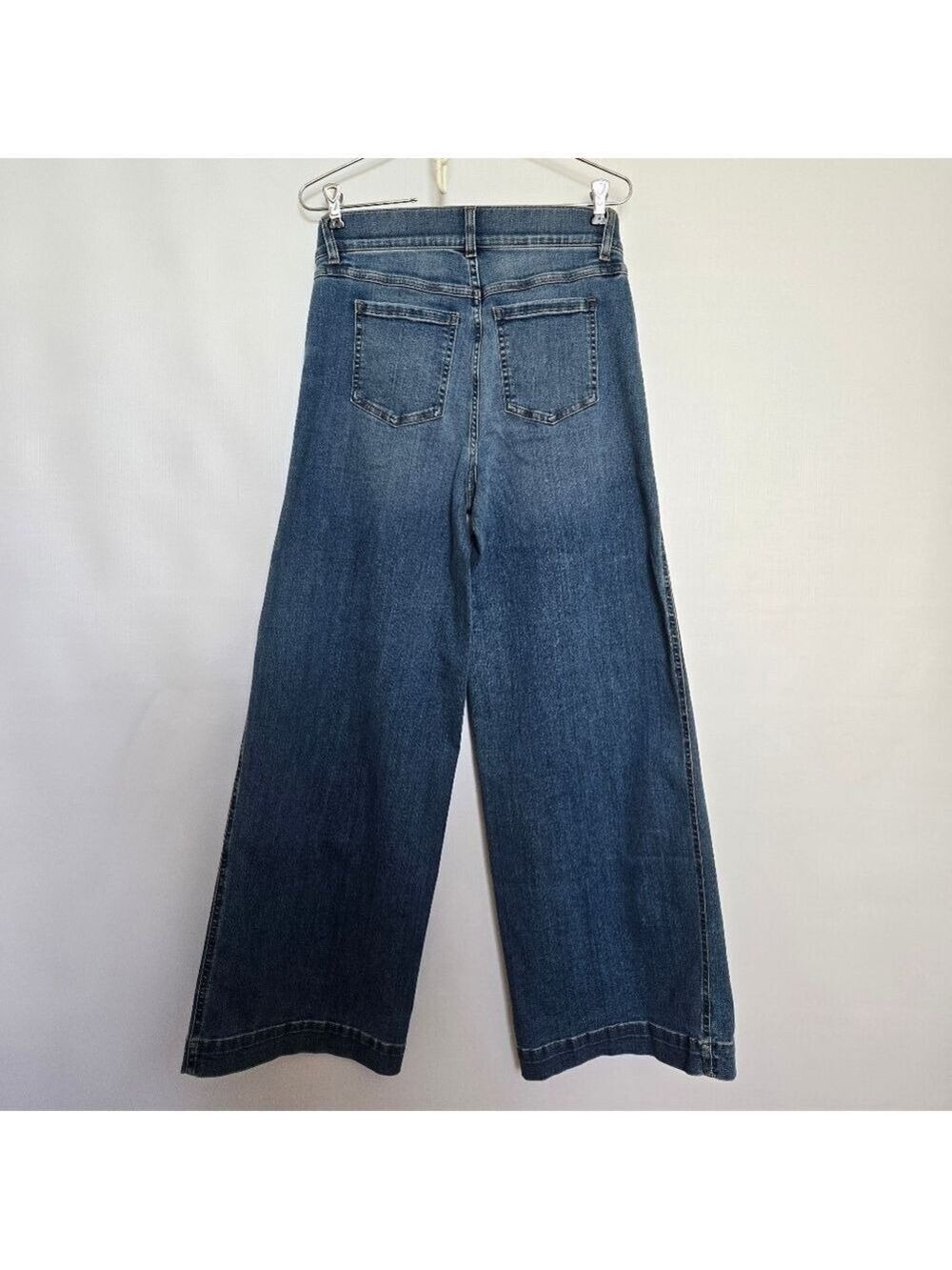 SPANX JEANS WOMENS MEDIUM WIDE LEG PULL-ON SEAMED FRONT HIGH RISE MED WASH BLUE - Picture 3 of 10